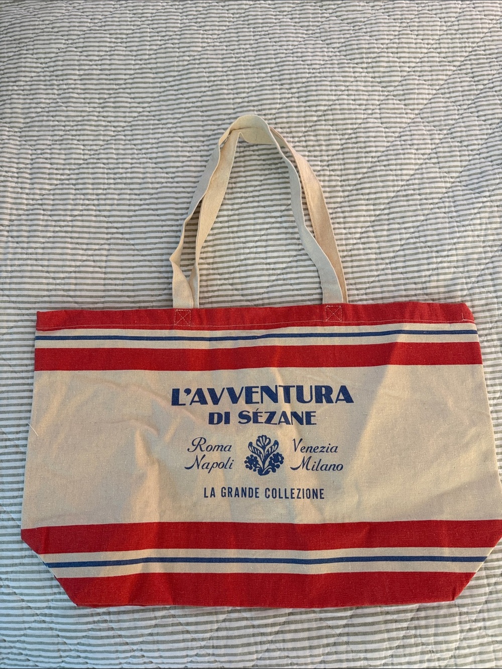 Sezane Red and Navy Striped Canvas Tote